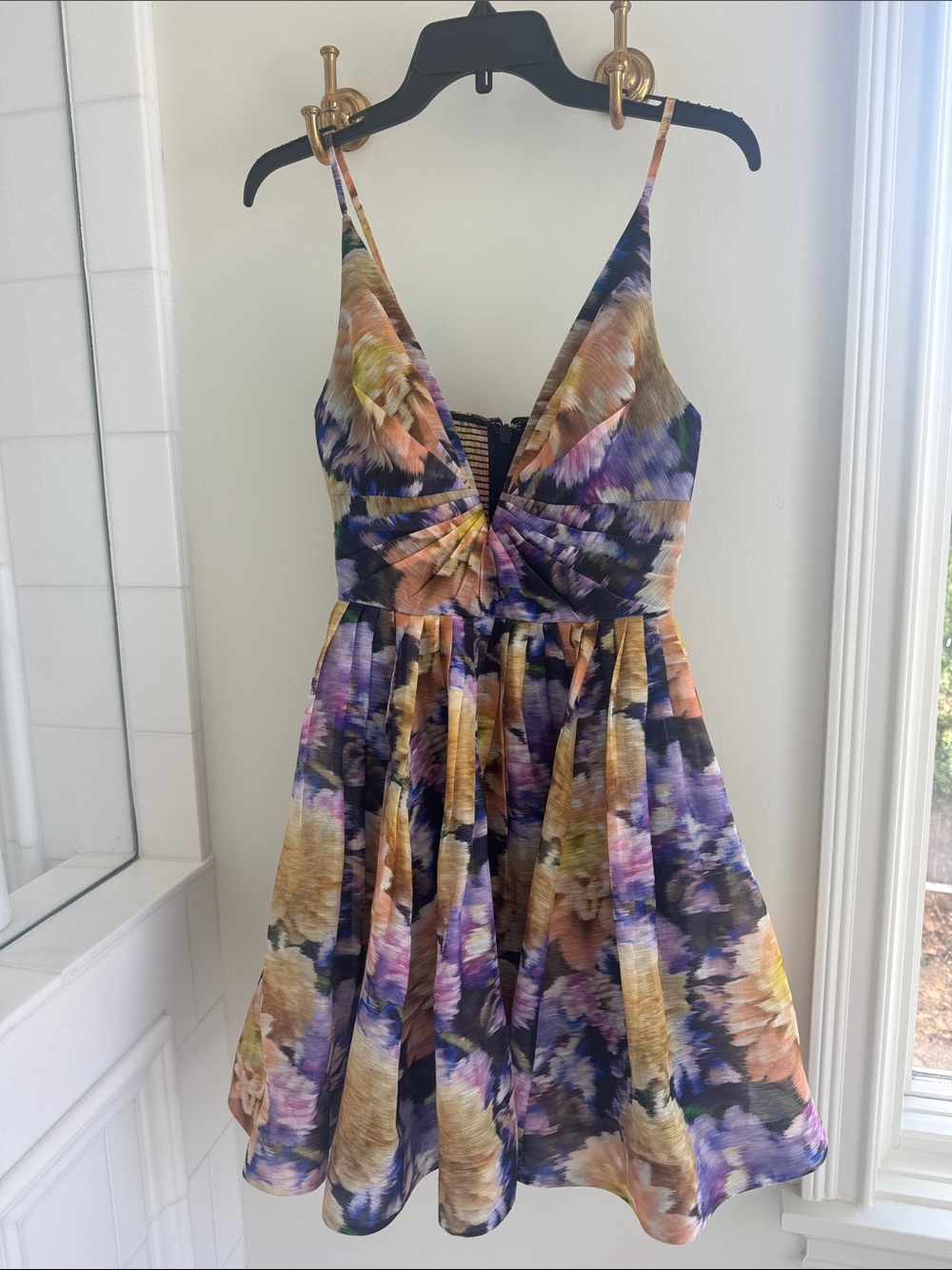 Zimmermann Floral V-Neck Dress in Purple, Yellow, Peach and Cream
